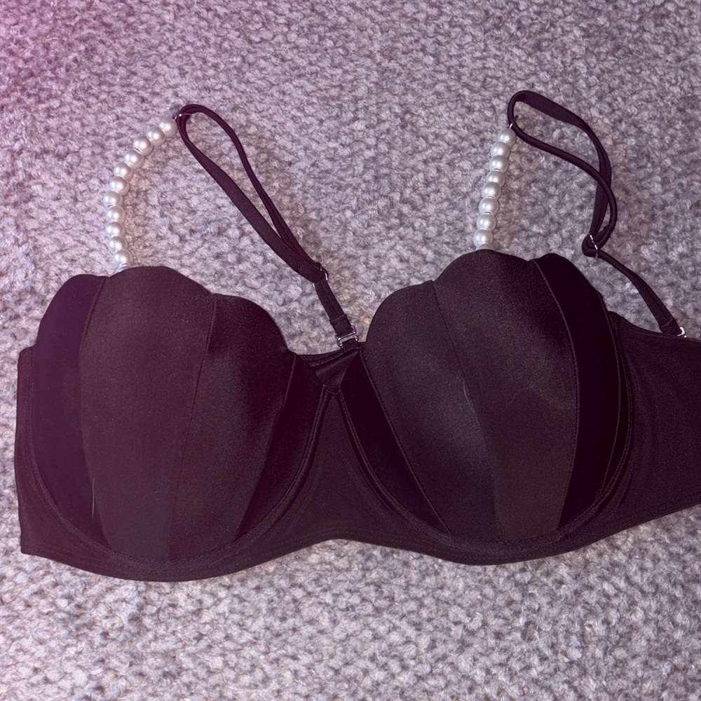 SHEIN Black Bra with Pearl Accents
